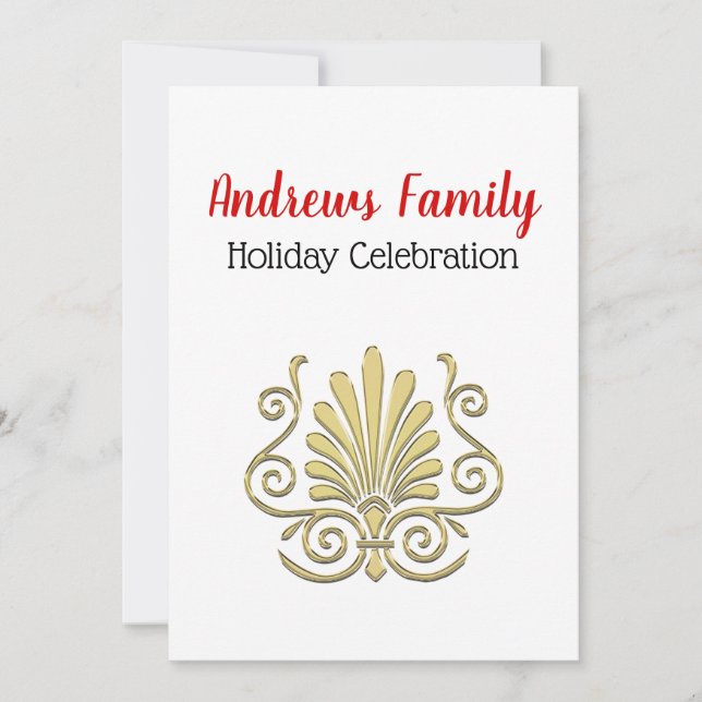 Invitación Navidades Vintage Art Deco Gold Plume Arabesque (Anverso)