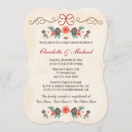 Invitación Navidades Vintage Floral Pinecone Ducha Parejas