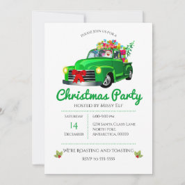 Invitación Navidades Vintage Green Truck, Tree & Santa