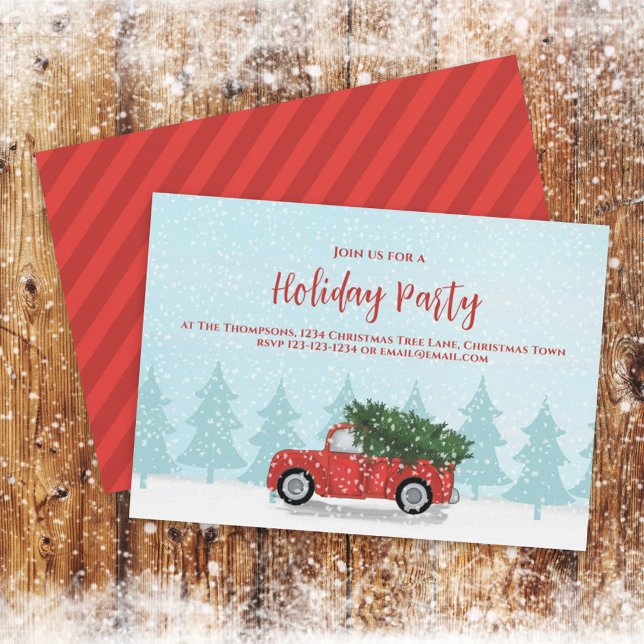 Invitación Navidades vintage Red Truck Rustic Winter Fiesta (Subido por el creador)