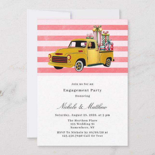 Invitación Navidades Vintage Truck Engagement Party (Anverso)