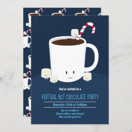 Invitación Navidades virtuales Fiesta chocolate azul caliente