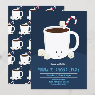 Invitación Navidades virtuales Fiesta chocolate azul caliente