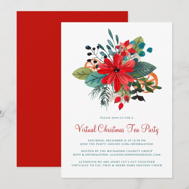 Invitación Navidades virtuales Fiesta de té Fruto de las flor (Anverso / Reverso)
