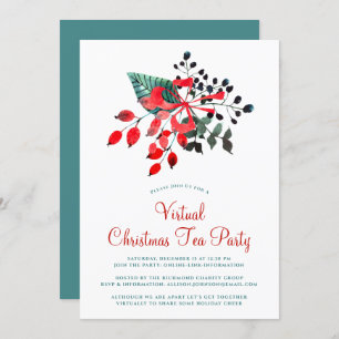 Invitación Navidades virtuales Fiesta de té invierno Berries 