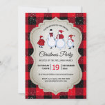 Invitación Navidades virtuales Fiesta Snowman Red Buffalo<br><div class="desc">Esta encantadora invitación virtual del Partido de los Navidades incluye una familia de hombres de nieve que patina juntos en un fondo beige bordeado por búfalos rojos y negros cubiertos de nieve en caída. Diseñado por la artista ©Susan Coffey.</div>