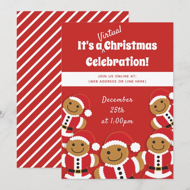 Invitación Navidades virtuales Gingerbread Cookie Santa Red (Anverso / Reverso)