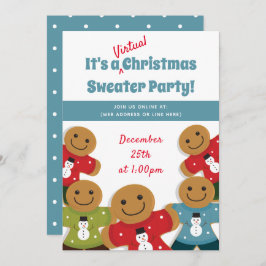 Invitación Navidades virtuales Gingerbread Man Sweater Blue
