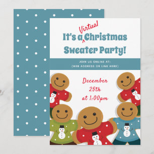 Invitación Navidades virtuales Gingerbread Man Sweater Blue