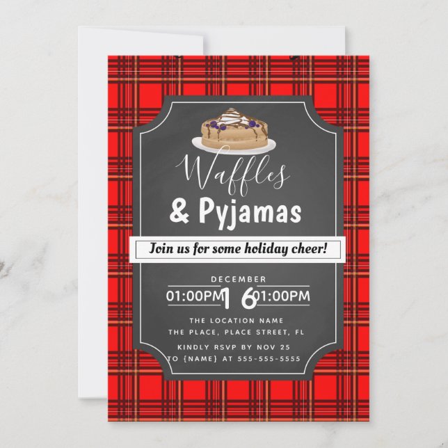 Invitación Navidades waffles y fiesta de brunch de pijamas (Anverso)