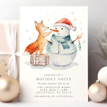 Invitación Navidades Watercolor Fox Snowman Holiday Party<br><div class="desc">Invitación a la fiesta navideña Fox Snowman de los navidades Watercolor . Este bonito diseño acuático se acentúa con un bonito zorro de bosque que decora a un muñeco de nieve. Personalice este diseño de vacaciones personalizado con sus propios detalles fiestas. Perfecto para una cena familiar o para una fiesta...</div>