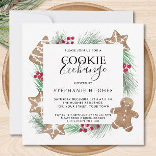 Invitación Navidades Watercolor Holiday Cookie Exchange