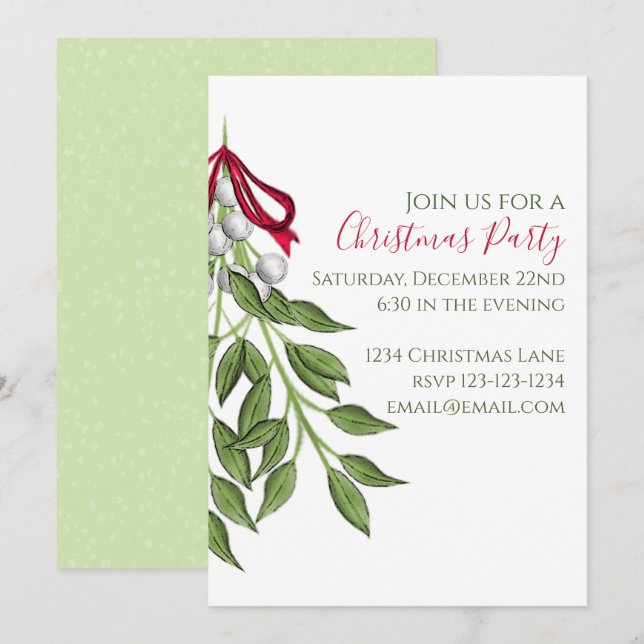 Invitación Navidades Whimsical Cute Mistletoe acuarela (Anverso / Reverso)