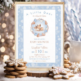 Invitación Navidades Winter Blue Deer Pine Cone Baby Shower