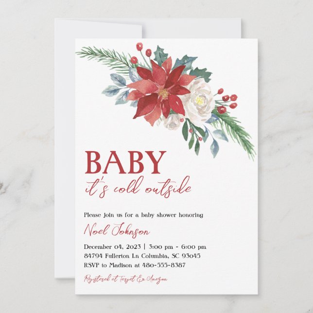 Invitación Navidades Winter Floral Baby Shower (Anverso)