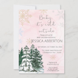 Invitación Navidades Winter Greenery baby ducha rosa