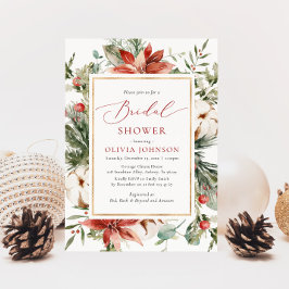 Invitación Navidades Winter Red Gold Greenery Bridal Shower