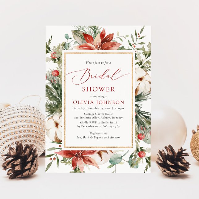 Invitación Navidades Winter Red Gold Greenery Bridal Shower (Subido por el creador)