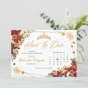 Invitación Navidades Winter Red Gold Poinsettia Salvar La Fec