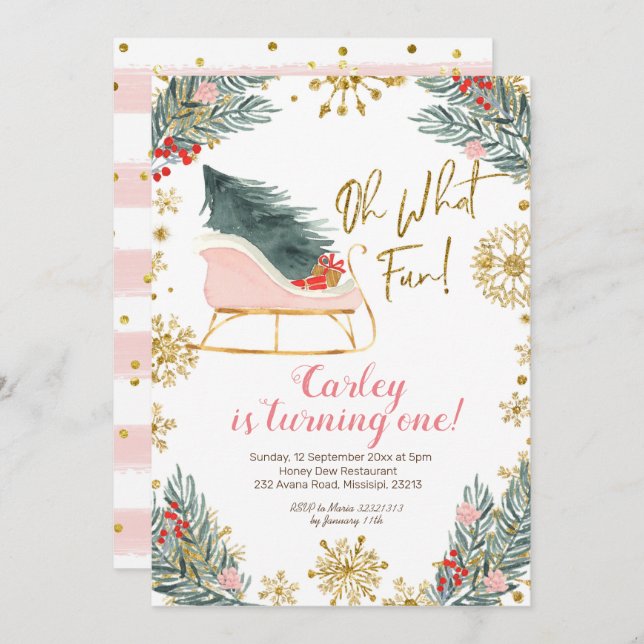 Invitación Navidades Winter Sleigh Oh Qué Divertido Primer Cu (Anverso / Reverso)