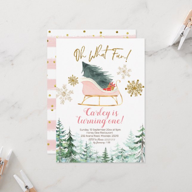 Invitación Navidades Winter Sleigh Oh Qué Divertido Primer Cu (Anverso/Reverso In Situ)