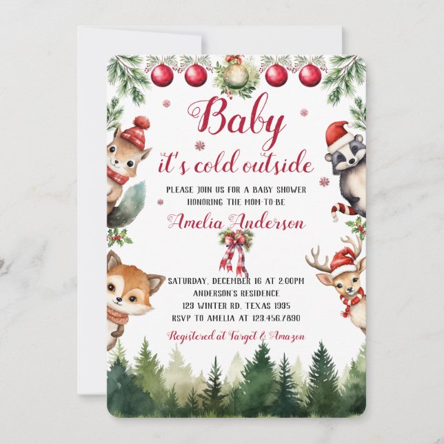 Invitación Navidades Winter Woodland Animals Baby Shower (Anverso)