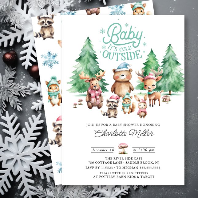 Invitación Navidades Winter Woodland Animals Baby Shower (Subido por el creador)