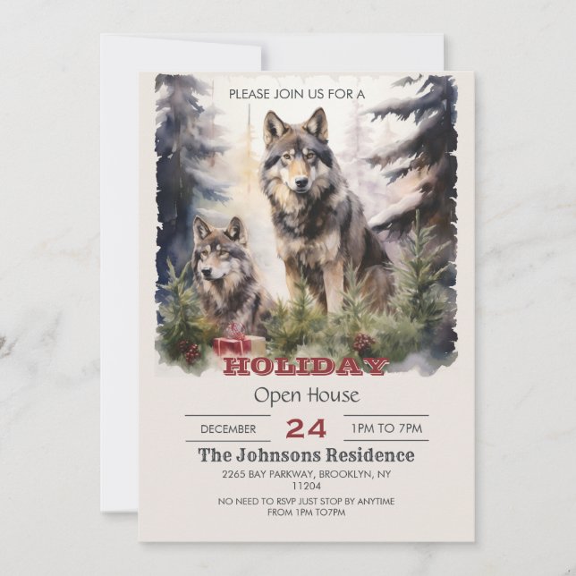 Invitación Navidades Wolf Watercolor (Anverso)