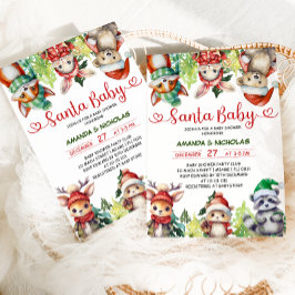 Invitación Navidades Woodland Animals Santa Baby Shower