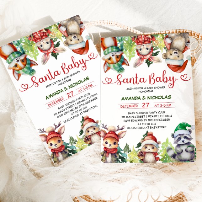 Invitación Navidades Woodland Animals Santa Baby Shower (Subido por el creador)