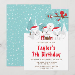 Invitación Navidades Woodland Arctic Fox Birthday Party
