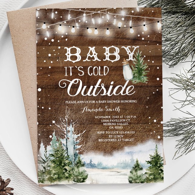 Invitación Navidades Woodland hace frío fuera de Baby Shower (Subido por el creador)