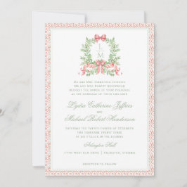 Invitación Navidades Wreath Candy Cane Bow | Boda de monogram