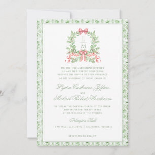 Invitación Navidades Wreath Candy Cane Bow   Boda de monogram