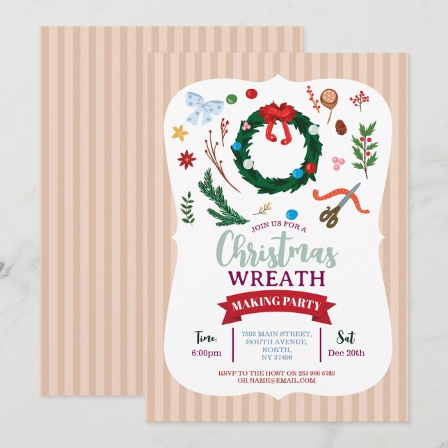 Invitación Navidades Wreath Fiesta invitan a Fiesta festivo (Anverso / Reverso)