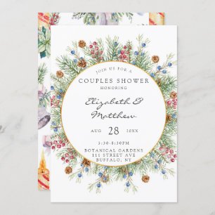 Invitación Navidades Wreath Gold Couples Shower