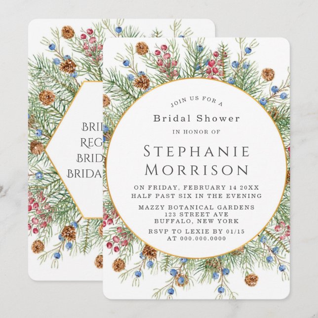Invitación Navidades Wreath Gold Geometric Bridal Shower (Anverso / Reverso)