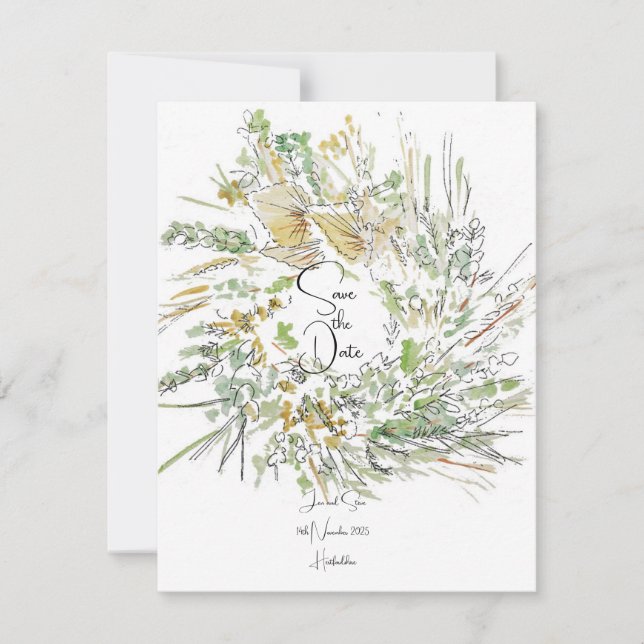 Invitación Navidades Wreath guarda la fecha (Anverso)