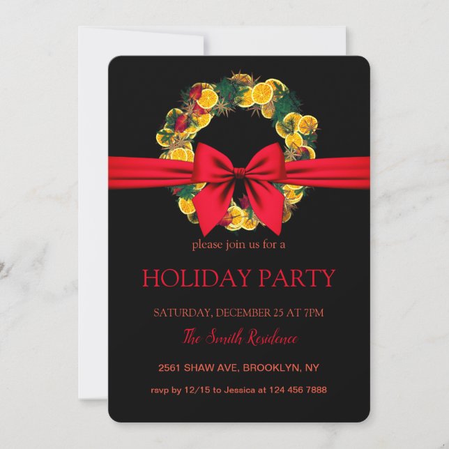 Invitación Navidades Wreath Moda elegantemente (Anverso)