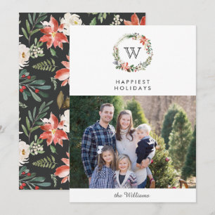 Invitación Navidades Wreath Monogram Holidays   blanco