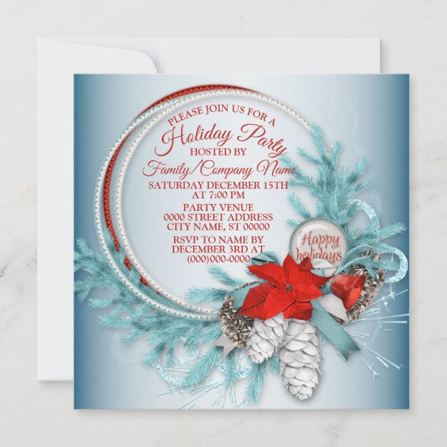 Invitación Navidades Wreath Red Bow Fiesta de vacaciones Verd (Anverso)
