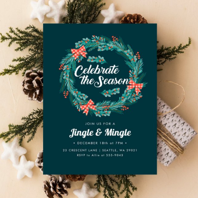 Invitación Navidades Wreath Red Gingham Holiday Party (Subido por el creador)