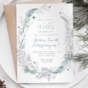 Invitación Navidades Wreath Winter Onederland 1er cumpleaños