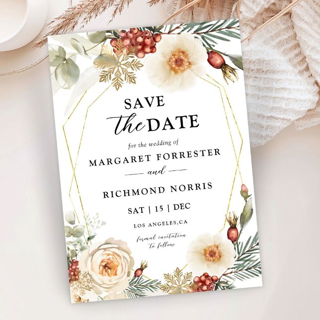 Invitación Navidades Wreath Winter Wedding Save The Date (Subido por el creador)
