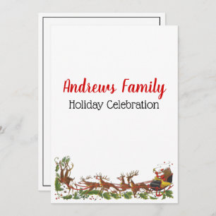 Invitación Navidades Xmas Santa Sleigh Reindeer Border
