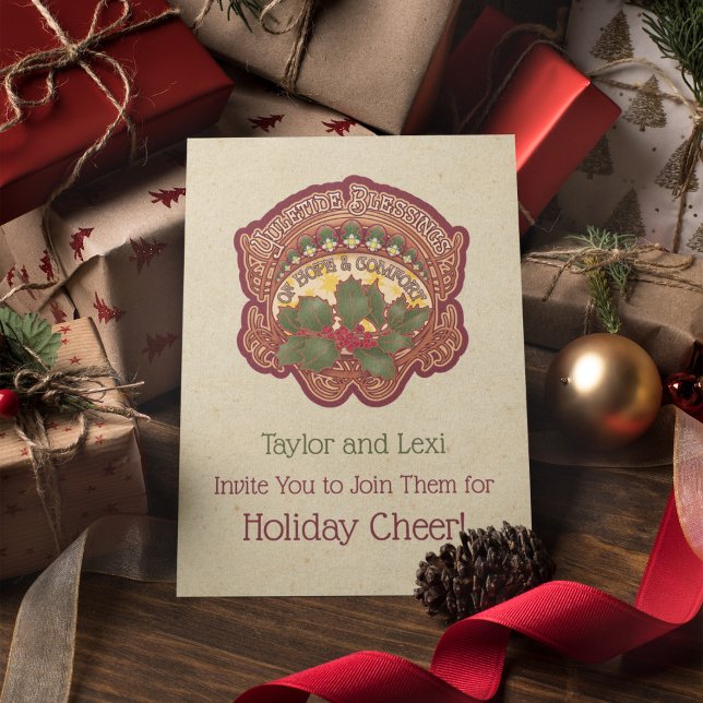 Invitación Navidades y bendiciones de Yule invitan dobladas (Christmas and Yule Blessings Folded Invitation)