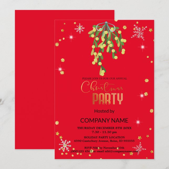Invitación Navidades y decoraciones de Mistletoe Corporate (Anverso / Reverso)