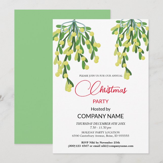 Invitación Navidades y decoraciones de Mistletoe Corporate In (Anverso / Reverso)