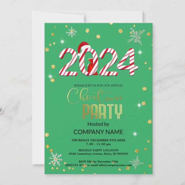 Invitación Navidades y diamante de copo de nieve, verde, 2024 (Anverso)