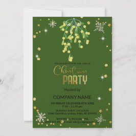 Invitación Navidades y diamantes verdes de mistletoe, copos d